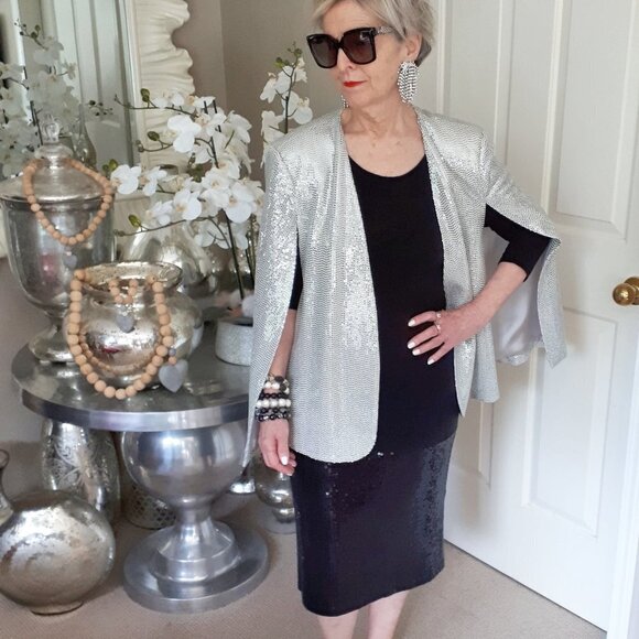 NWOT Joe Fresh black sequin hem long sleeve midi dress, XL - Picture 2 of 8